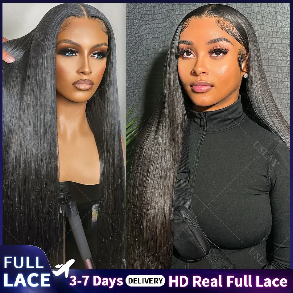 باروكة دانتيل كاملة مستقيمة برازيلية شفافة مسبقًا، شعر مستعار دانتيل عالي الدقة، خط شعر طبيعي مريح، نمط شعر بشري أنيق #1