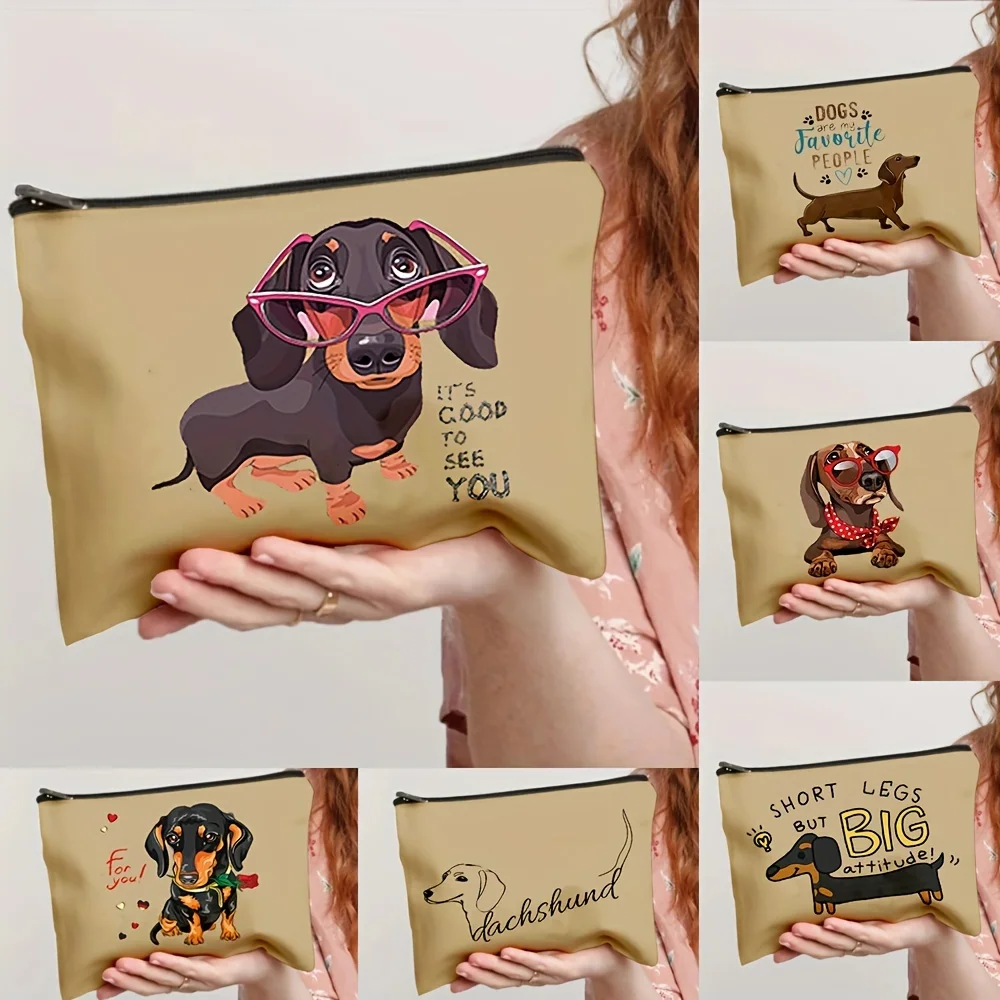 Cartoon Dog Cosmetic Bag Ultra-Portable Zipper Closure Travel and Everyday Use linen fabric Storage Bags Fashionable Makeup Bag