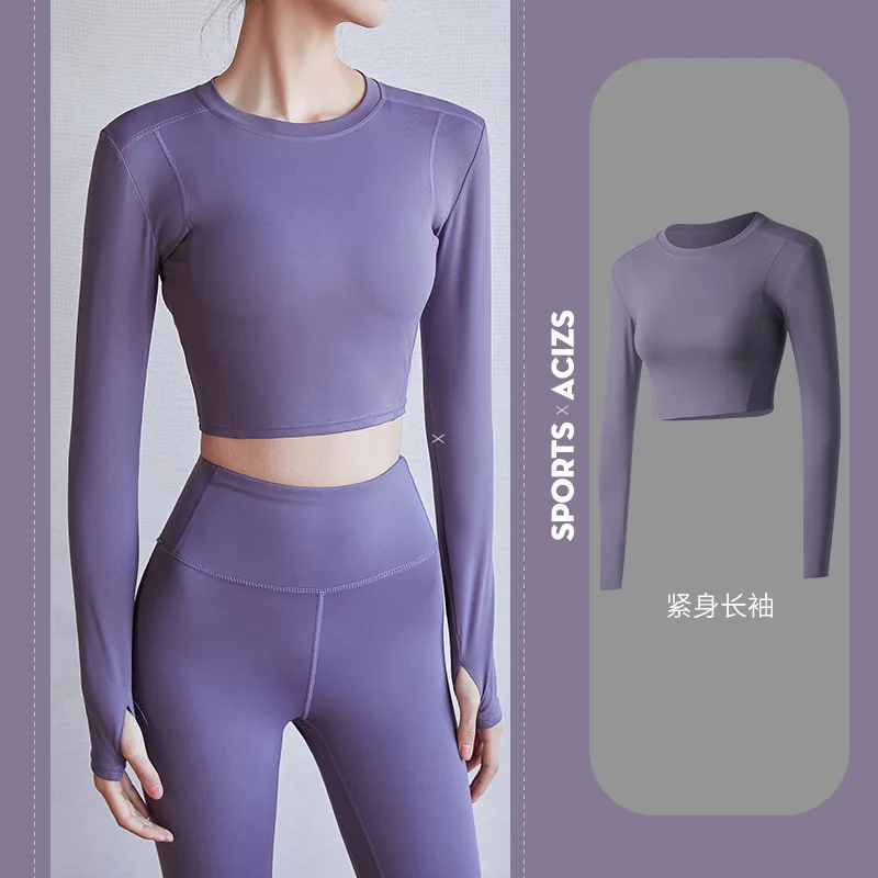 Spring and Autumn Yoga Top, European and American Cross border Yoga Clothing, Fitness Long sleeved Tight Fit, Slimming and Quick