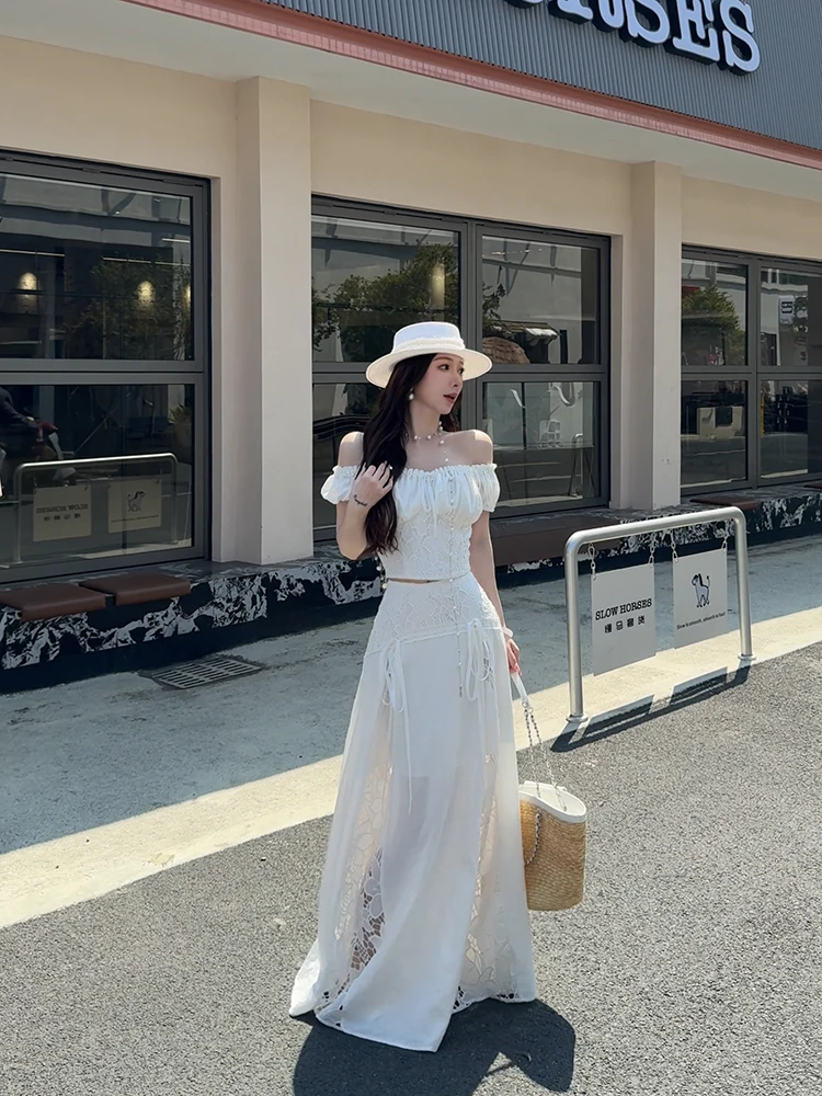 

Модный комплект из вышитой блузки и юбки-полусолнце от Little Rain Sister для взрослых, весна-лето, повседневная одежда.