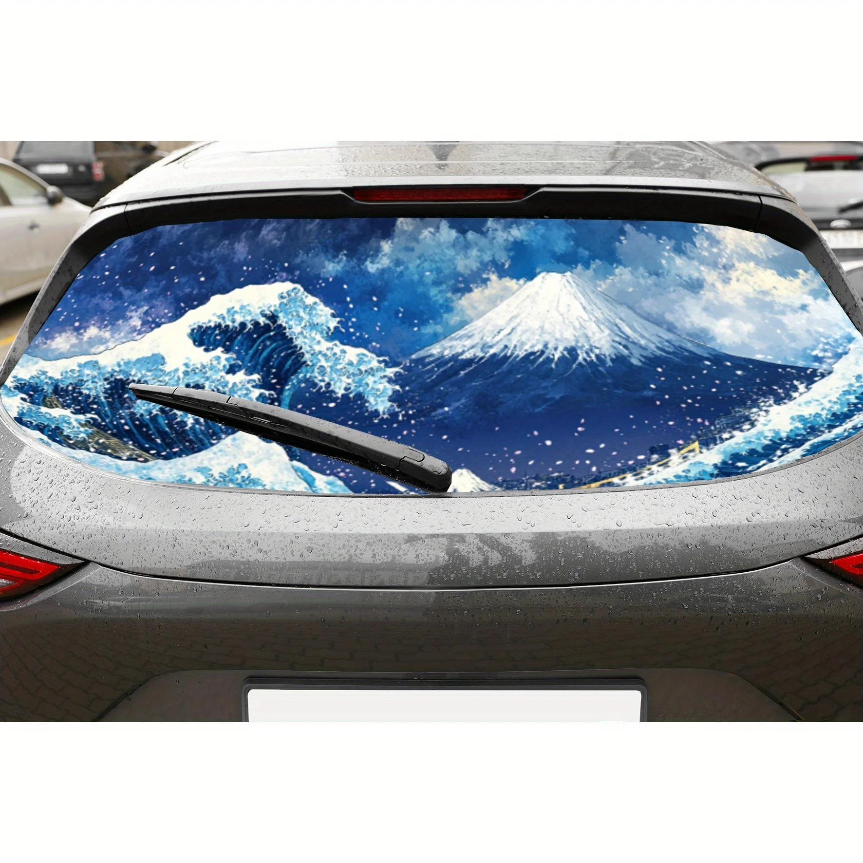

Fuji Mountain and Waves PVC Perforated Car Vinyl Wraps, Privacy Enhancing Design for Rear Window, Car Rear Windshield Sticker fo