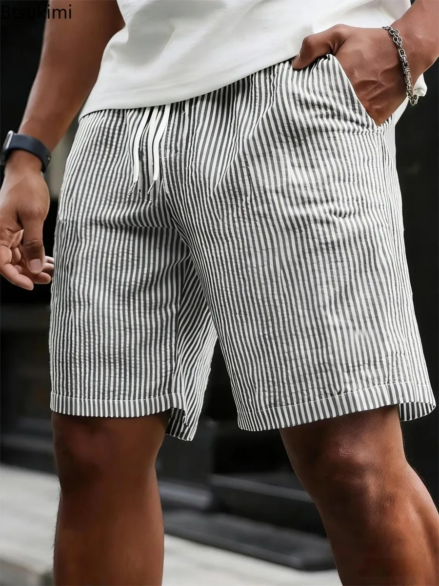 

2026 Men's Striped Drawstring Sports Beach Pants Minimalist Five-Point Shorts Summer Men's Casual Lightweight Breathable Pants