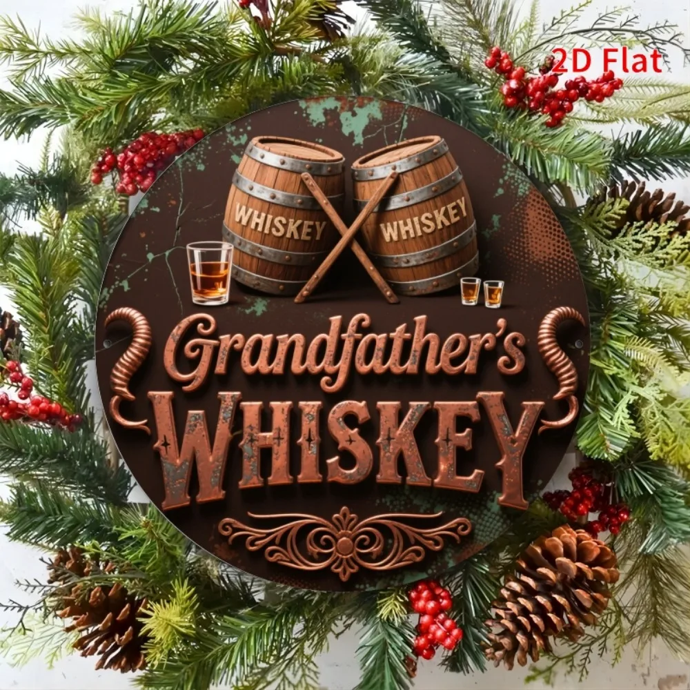CIFBUY Vintage Whiskey Barrel Sign, Aluminum Wall Art Waterproof Wear Resistant Round Metal Plaque for Modern Home Country Bar O