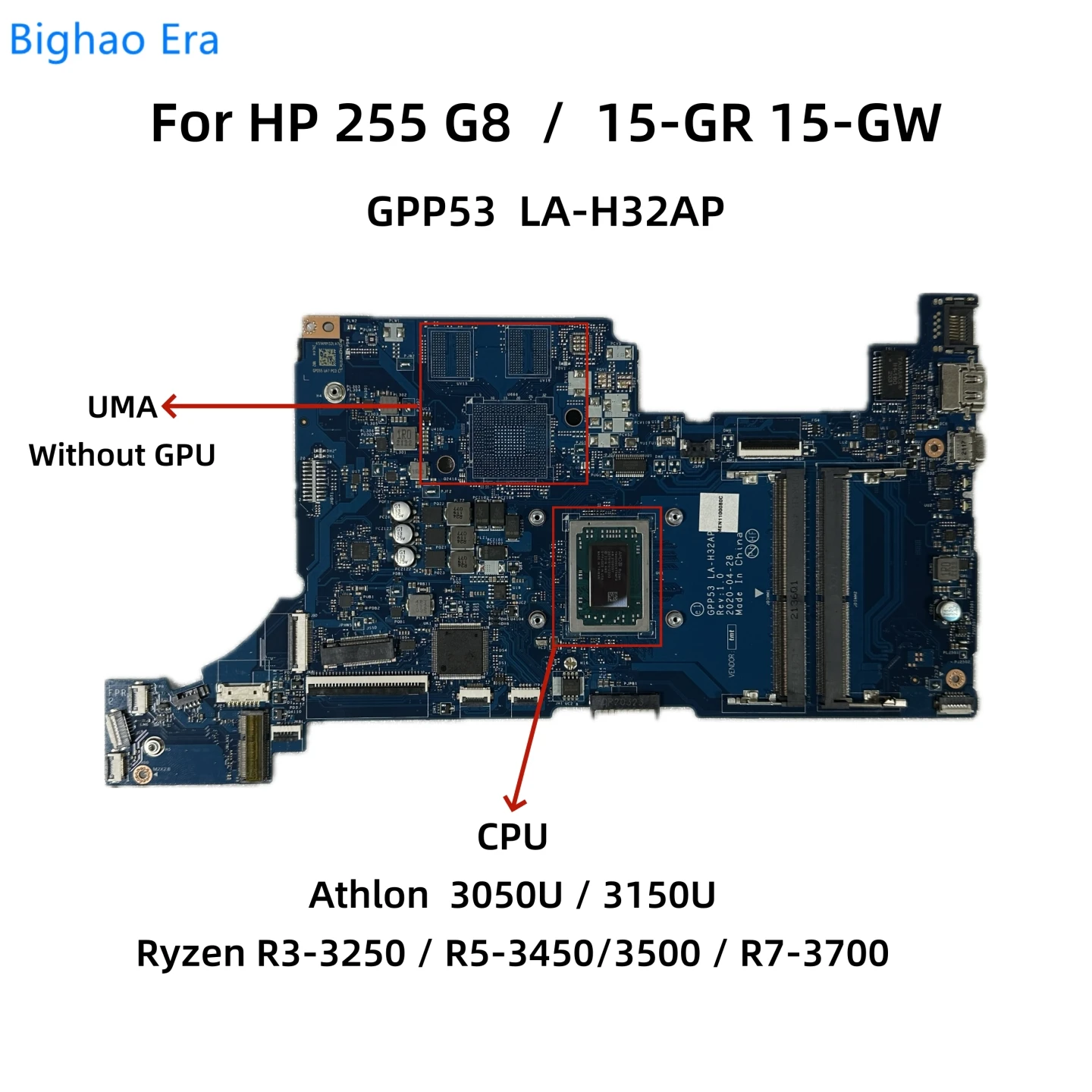 GPP53 LA-H32AP For HP 15S-GR 15S-GU 15-GR 15-GY 15-GW HP 255 G8 Laptop Motherboard With 3050U R3 R5 R7-3700 CPU UMA M03669-601