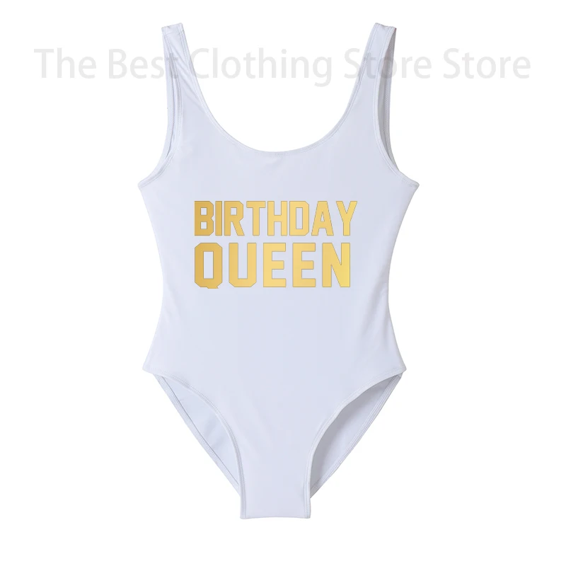 

Summer birthday queen beach Swimsuit Solid Swimwear Women straps Bathing Suit Bodysuit Backless Beach monokini Female Padded