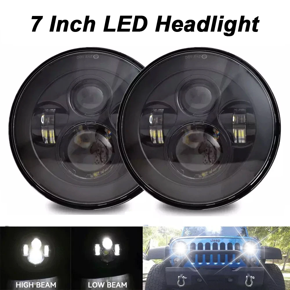 

7 Inch Round Led Headlight High Low Beam Light Halo Angle Eyes DRL Headlamp For Wrangler Lada niva Off Road 4x4 Motorcycle