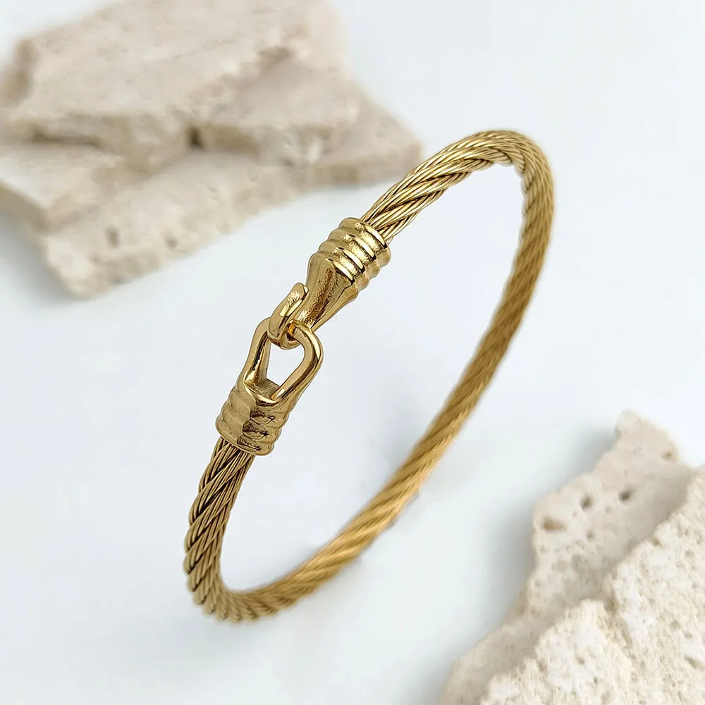 Wire twisted hook stainless steel gold plated 18K bracelet, high quality waterproof silver jewelry, couple gift