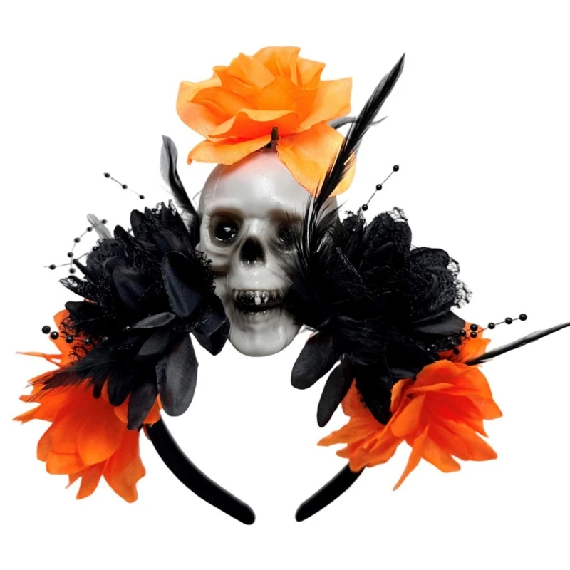 

Skull Flower Hairband Gothic Theme Headwear Head Accessory For Halloween Event