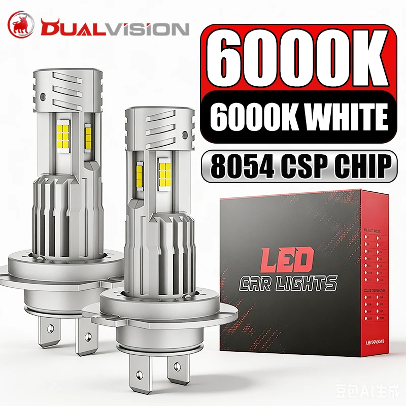 Dualvision H7 LED Headlight Bulbs for Car CANBUS 1:1 Mini Auto HeadLamp 8054CSP Chips High Power 12V/24V +800% Bright Plug&Play