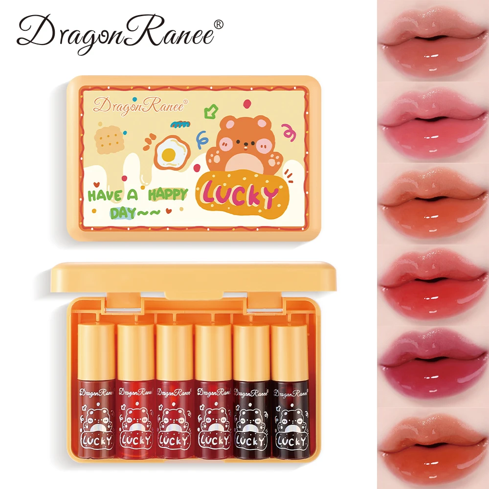 6Pcs/Set Lip Glaze Set Box with Mirror-Like Finish, Moisturizing, Non-Greasy, Waterproof, Sweat-Proof, Holiday Gift Lip Glaze Set Box
