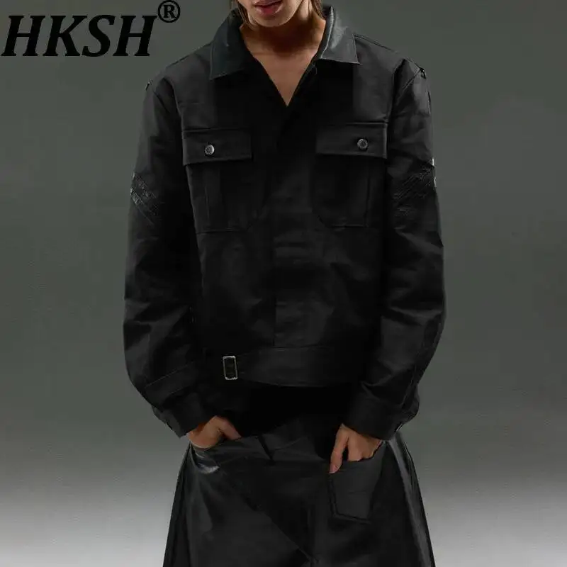 HKSH Spring Autumn New Men Tide Punk Long-staple Cotton Patchwork Three-dimensional Cut Tie-shoulder Jacket Fashion Vibe HK26389