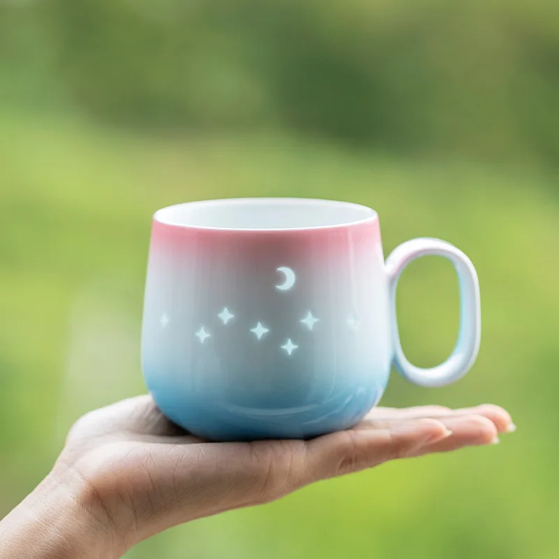 

Керамическая чашка Seven Star Moon Linglong, новая китайская кофе, Цзиндэчжэнь, градиентная глазурь, контрастный цвет, тип воды