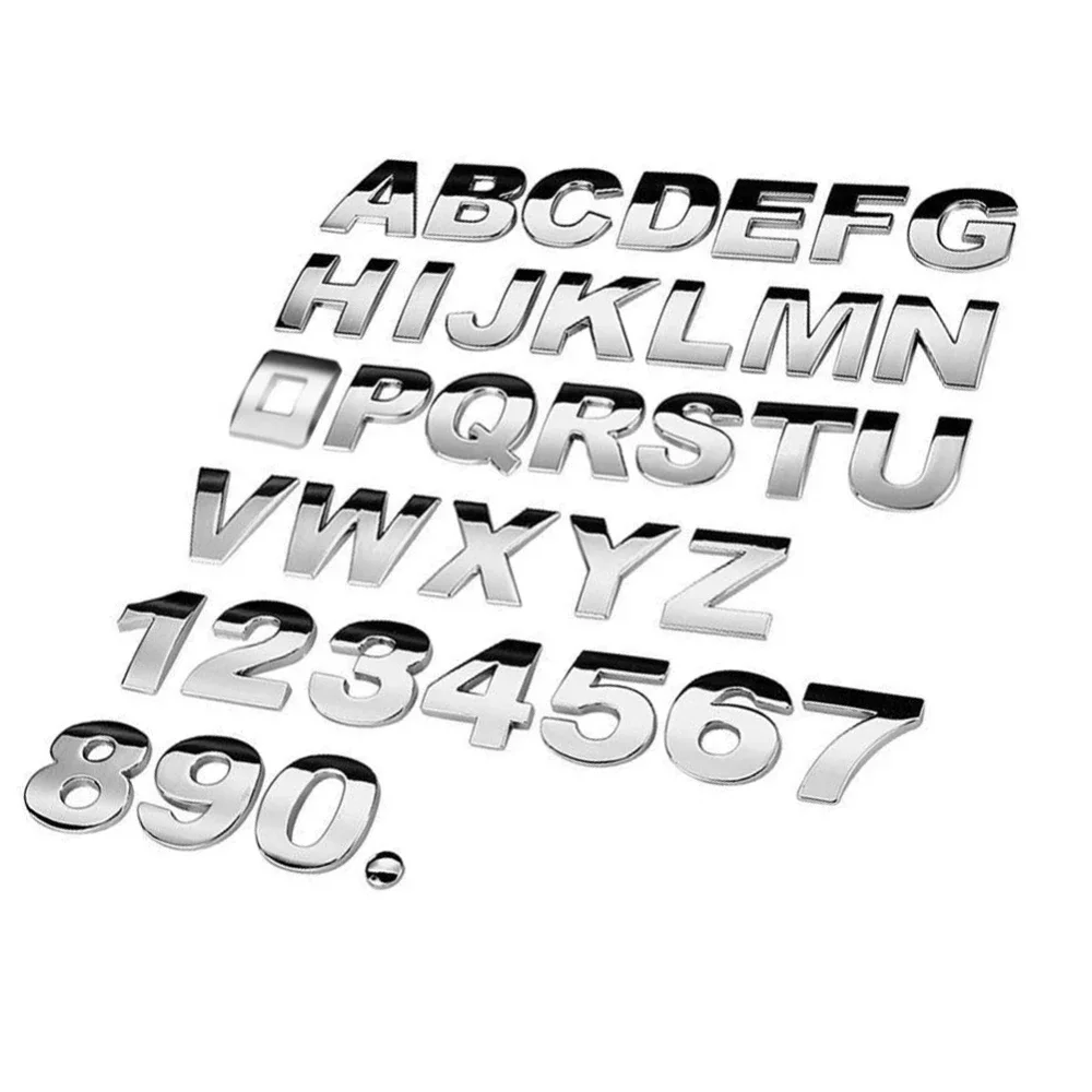 3D Metal Car Letter Stickers Alphabet Badge Chrome Silver Letters Numbers Logo Coverage DIY Decoration Car Sticker