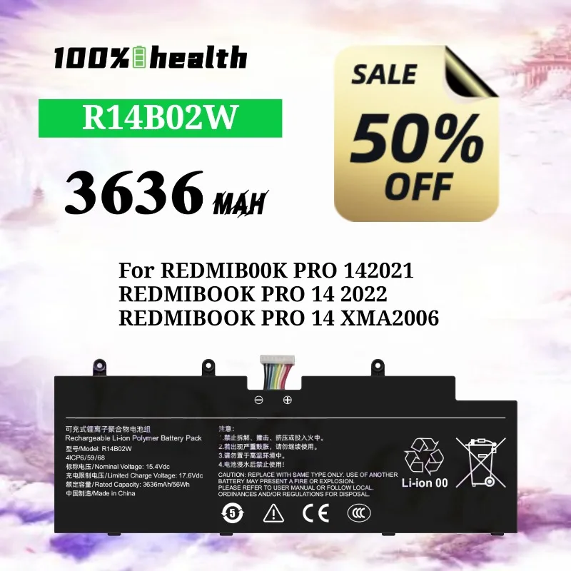 

R14B02W 3636mAh Laptop Battery for Xiaomi REDMIBOOK PRO 14 2021/2022 Lithium Rechargeable Battery