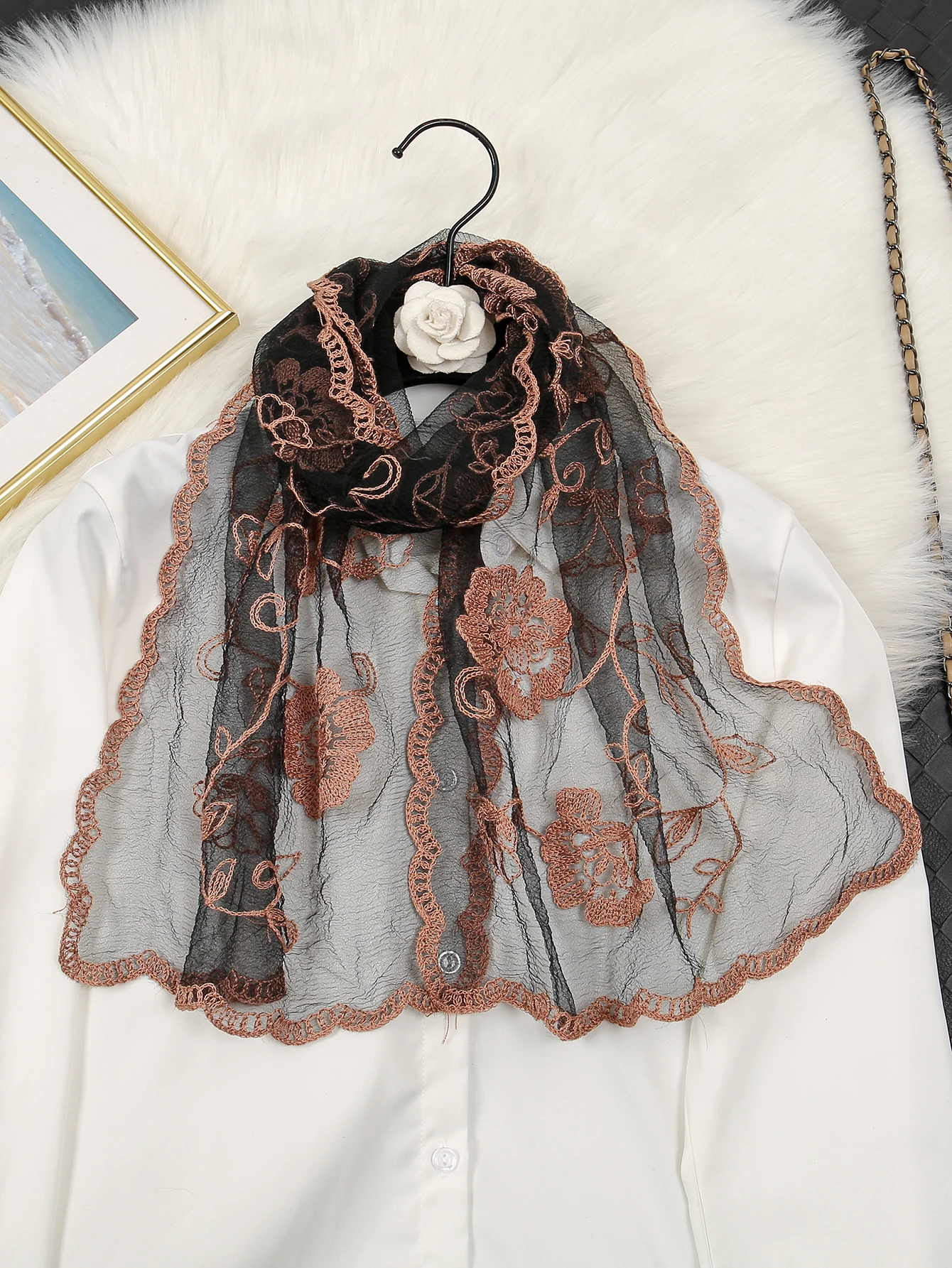 Wholesale Embroidery Lace Scarf Shawl Floral Long Veil For Women Party Floral Scarf Wedding Poncho Stoles Ladies Headband Wraps