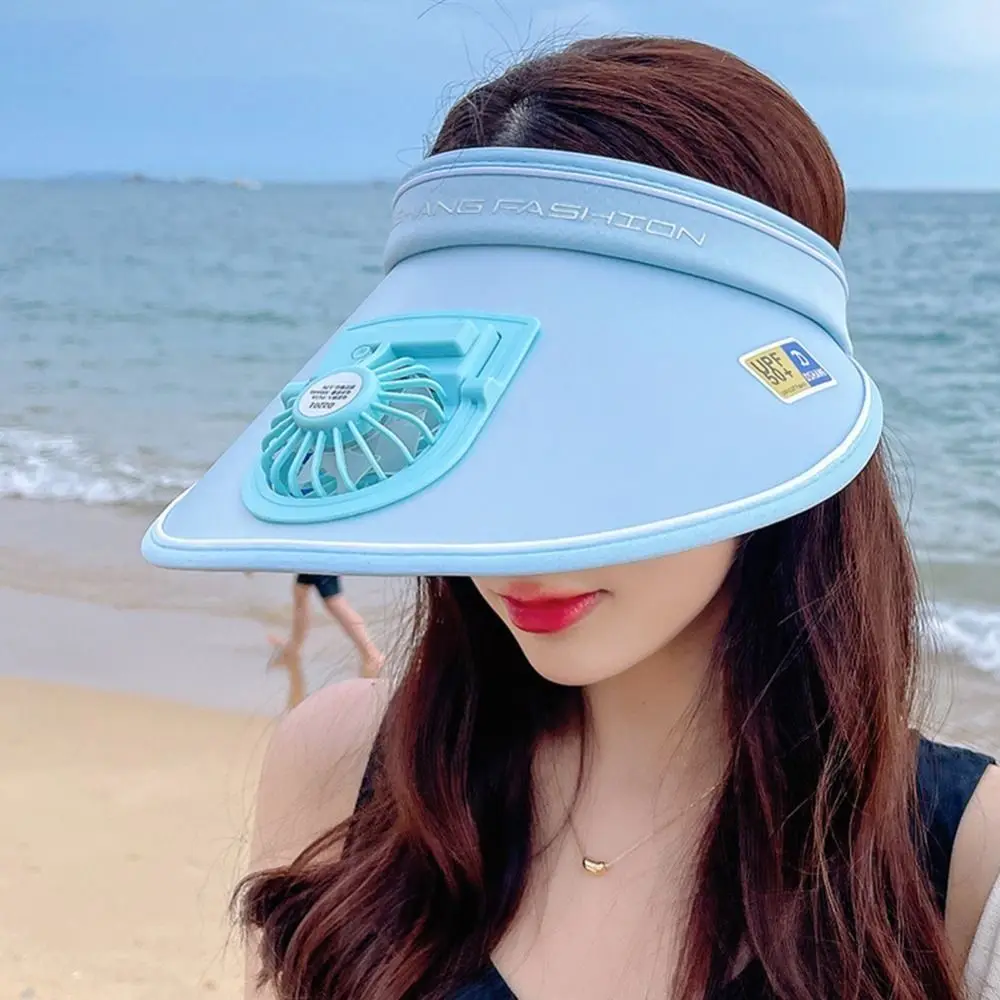 Fan Sun Visor 3-speed Regulation Breathable UV Protection Sunscreen Hat Women Beach Hat Fan Empty Top Hat Fan Cooling  Hat