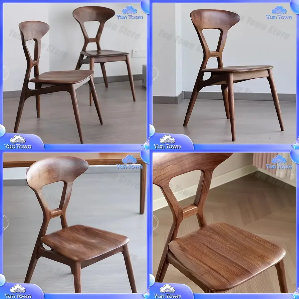 Nordischer Esszimmerstuhl für den Hausgebrauch im Breitaxen-Stil aus schwarzem Walnussholz, Schreibtischhocker, Massivholz-Rückenlehne, Teetisch, Casual