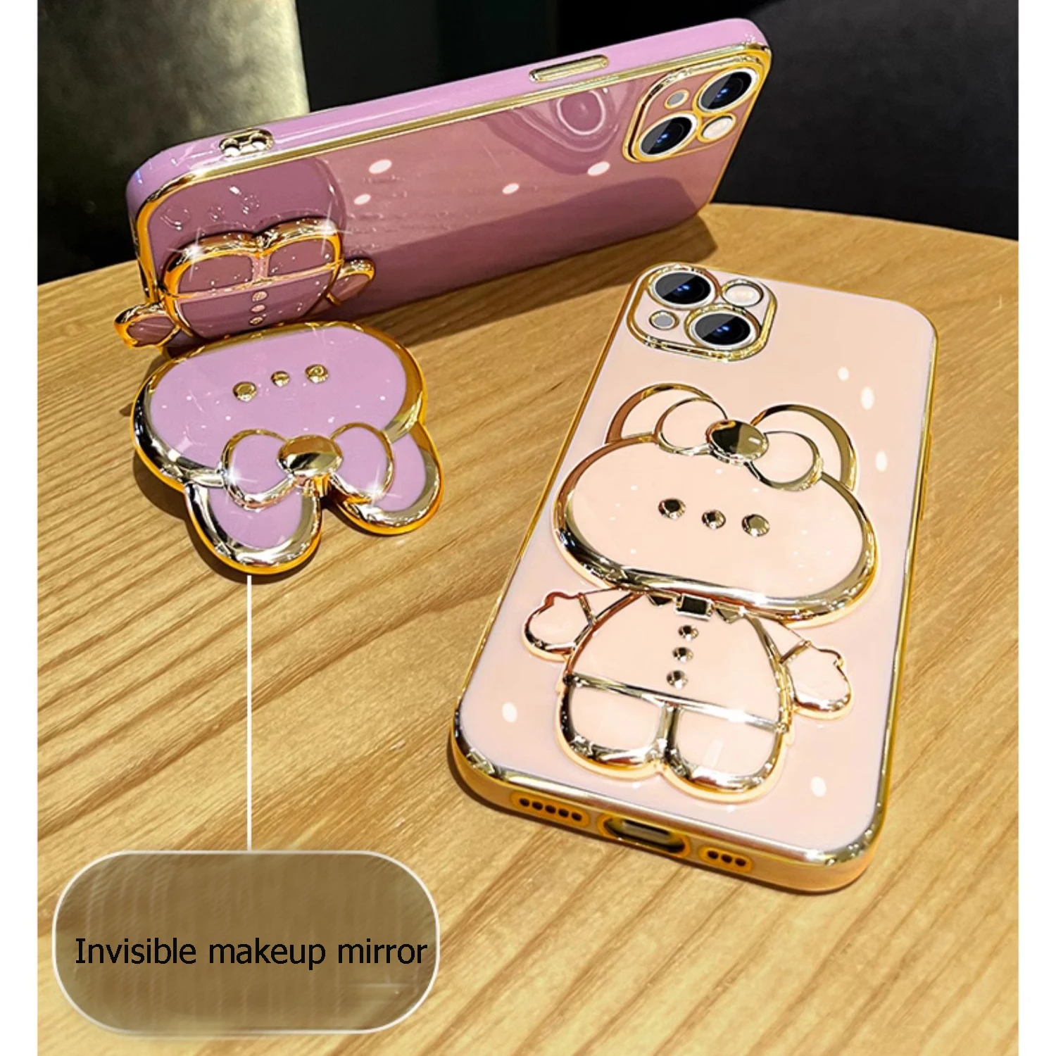 S 24 23 Make Up Mirror Rabbit Flower Strap Case For Samsung Galaxy S24 S23 FE Plus Ultra Fan Edition S24Ultra S23FE Stand Cover