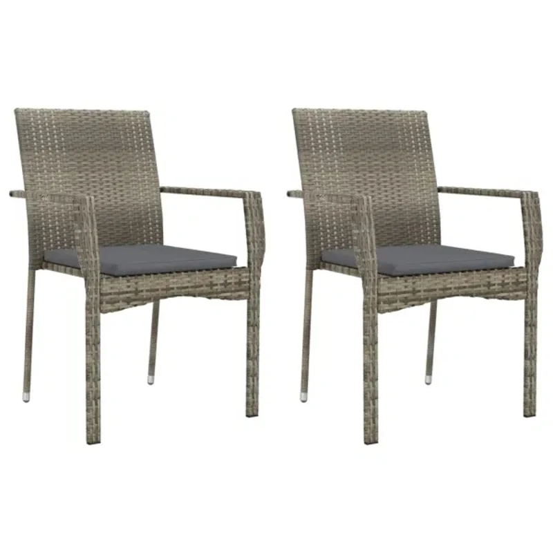 2 PCS Gray Padded Patio Chair Outdoor Leisure Chair Balcony Garden Backrest Armrest Rattan Chair Handwoven Poly Rattan Chair