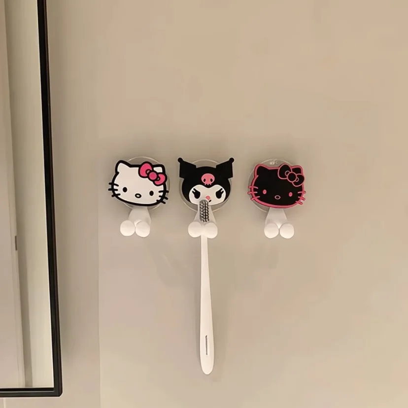 Sanrio Hello Kitty Kuromi Sikat Gigi Elektrik Tempat Sikat Gigi Rak Dinding Tipe Suction Cup Produk Kamar Mandi Kartun