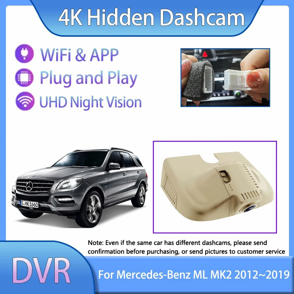 For Mercedes-Benz M-Class GLE W166 MK2 ML320 350 400 2012~2019 UHD Dashcam Car Accessories Dvr Camera Recorder Play Auto Android