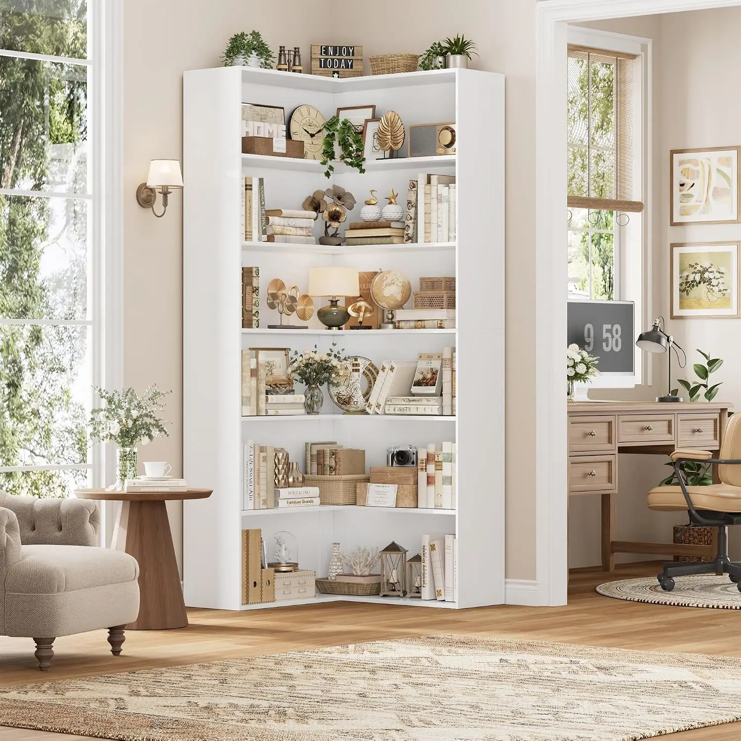 Corner Bookshelf with Storage, 73.5