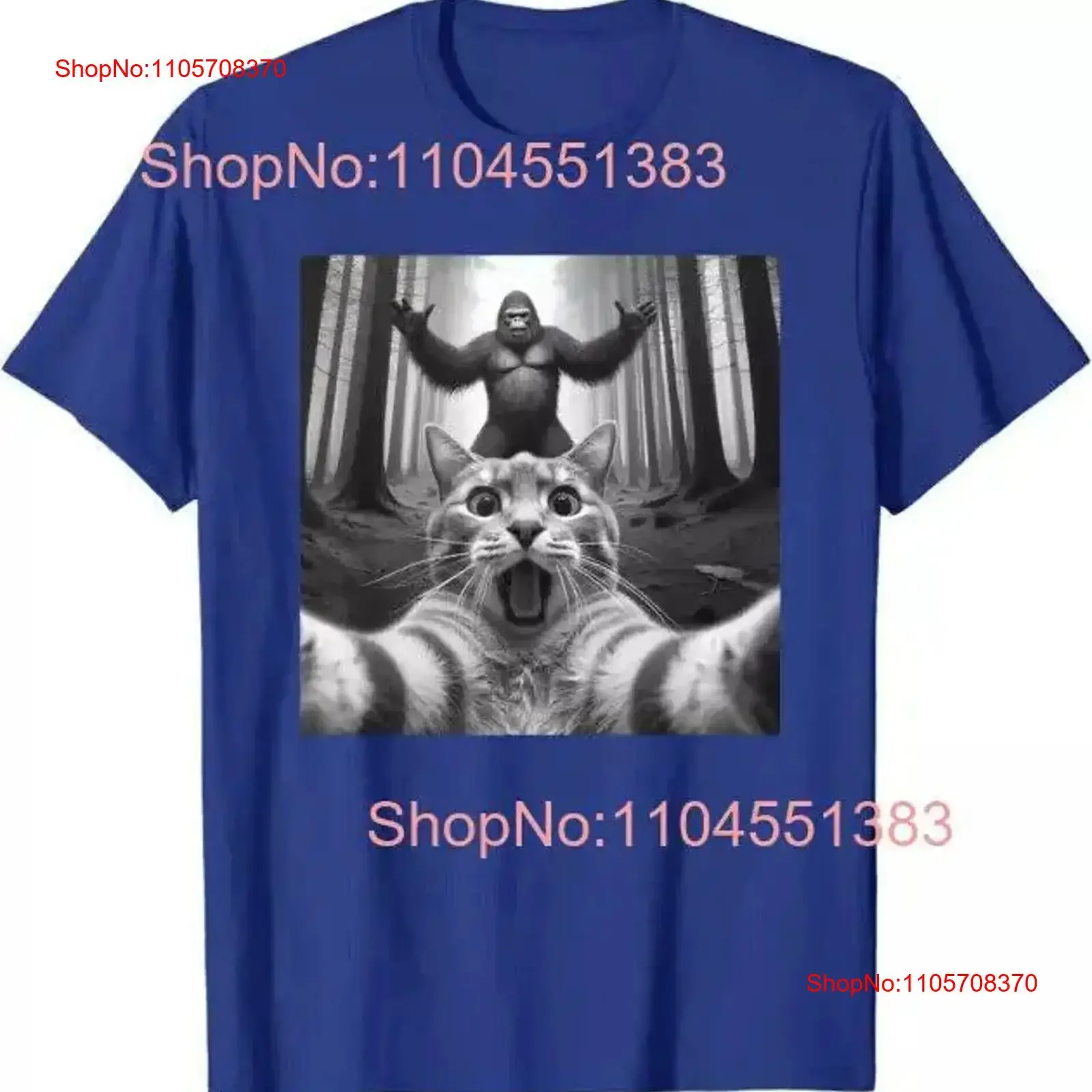 Funny Surprised Scared Cat Selfie With Sasquatsch T Shirt vintage Washed Soft Breathable Comfortable Slightly homme Unisex