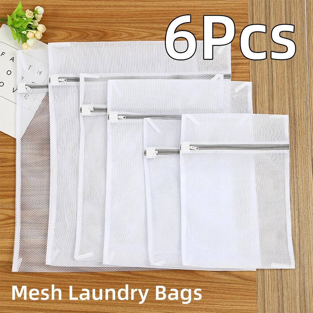 

6Pcs Grey Laundry Bags Set Thick Fine Mesh Wash Bags For Washing Machine Heavy Duty Garment Protector Bags Delicate Clothes