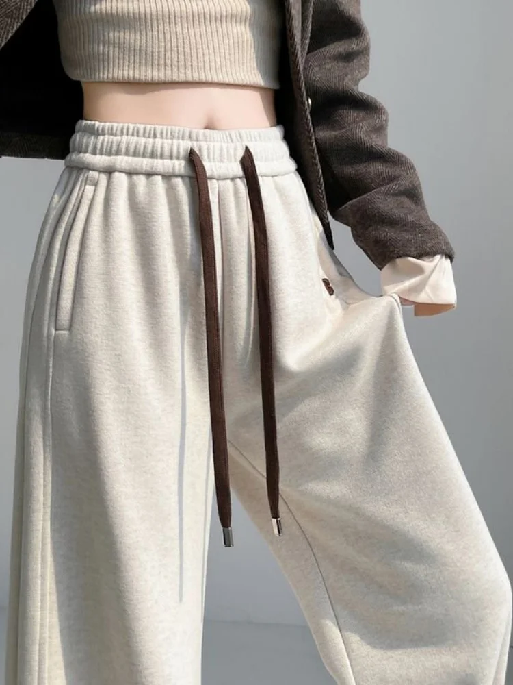 Pantalon drapé taille haute pour femme, jambe droite, nouilles de riz, doublé en Fce, jambes larges, pour les déplacements, automne et hiver