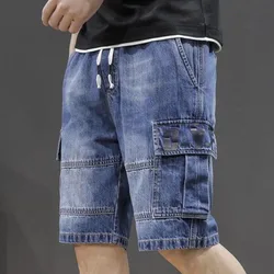 Men's Short Jeans Pants Straight Drawstring with Text Male Denim Shorts Cargo Sale Y2k Fashion Summer Thin Jorts Trend 2024 Xl