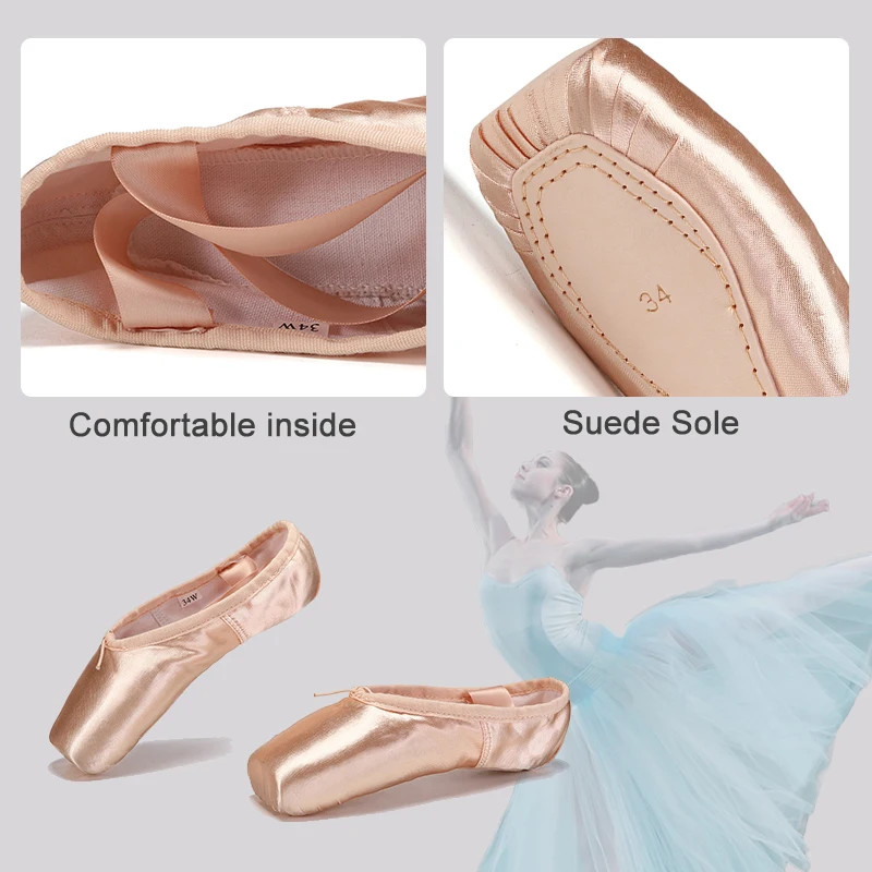 الفتيات أحذية الباليه الساتان راقصة الباليه الباليه بوانت أحذية الطفل الكبار النساء أحذية الباليه مع أشرطة النساء أحذية رقص الباليه