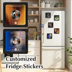 Customized Music Fridge Magnet Personalized CD Covers Refrigerator Magnet Music Player 1-5 Songs Recording Type-C Rechargeable