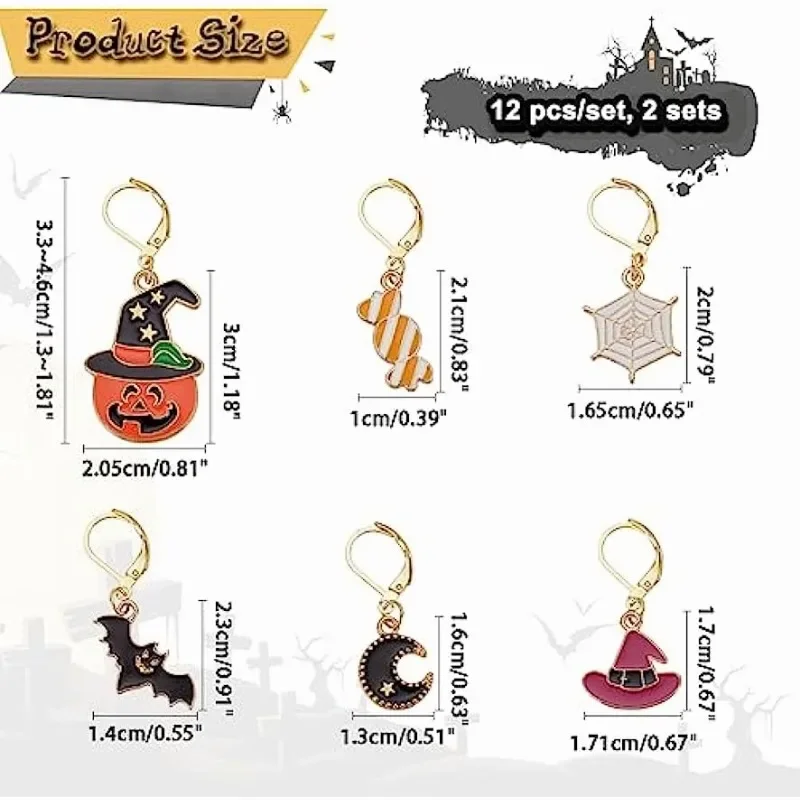 24 Pcs Halloween Theme Stitch Markers Alloy Enamel Charms Removable 304 Stainless Steel Lobster Claw Clasp Locking Stitch Marker