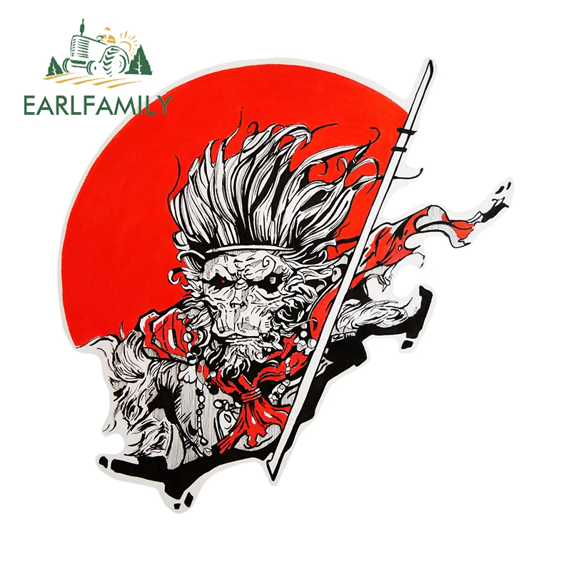 EARLFAMILY 13cm x 13cm Monkey King Drawing Car Sticker Black Myth Wukong Skull Windows Decal Original Campervan Car Gadget Decor