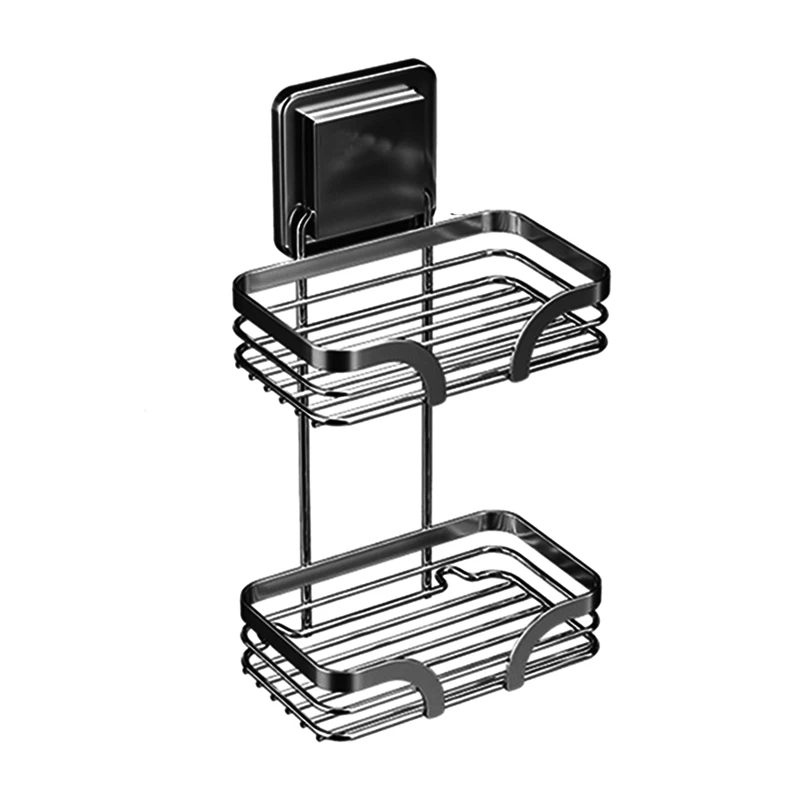 Soap Bar Holder For Shower Wall, 2 Tier Drill-Free Shampoo Dish, Stainless Steel Self Draining Hanging Or Stand Rack