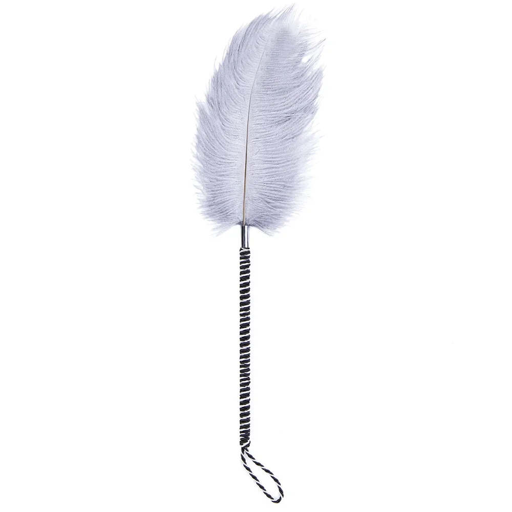 

46cm Genuine Ostrich Feather Whip,Horse Whip,Costumes Performance Props,Hemp Rope Twining Handle with Wrist Strap