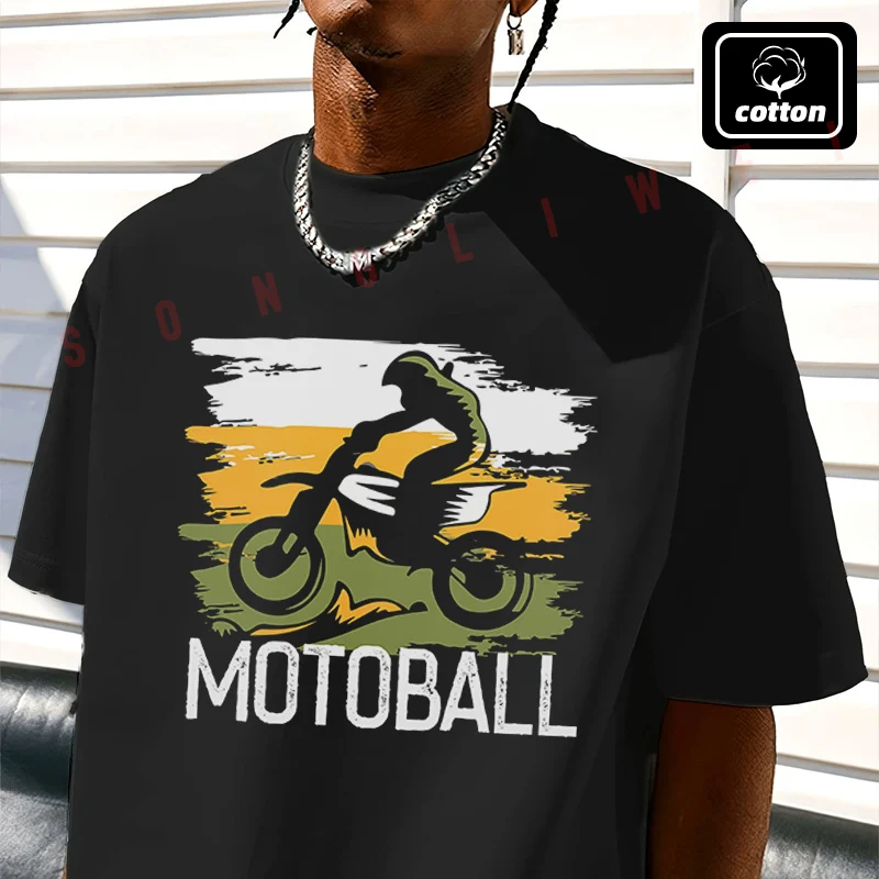 

Men's Cotton T-Shirt Motoball Biker Funny Design Motorcycle Tshirt Men's Casual Short Sleeve Tee