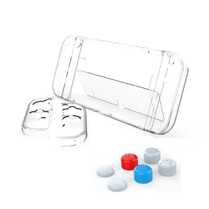 Case Dockable For Switch OLED Model,Clear PC Protective Case Cover With Thumb Cap For Joy-Con Switch OLED-ABWO