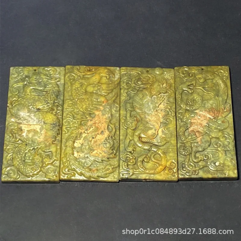 

Xiuyan Jade Four Great Beasts Square Plate Pendant Jade Pendant Gaogu Jade Old Xiuyan Jade Blue Dragon White Tiger Zhuque Xuanwu