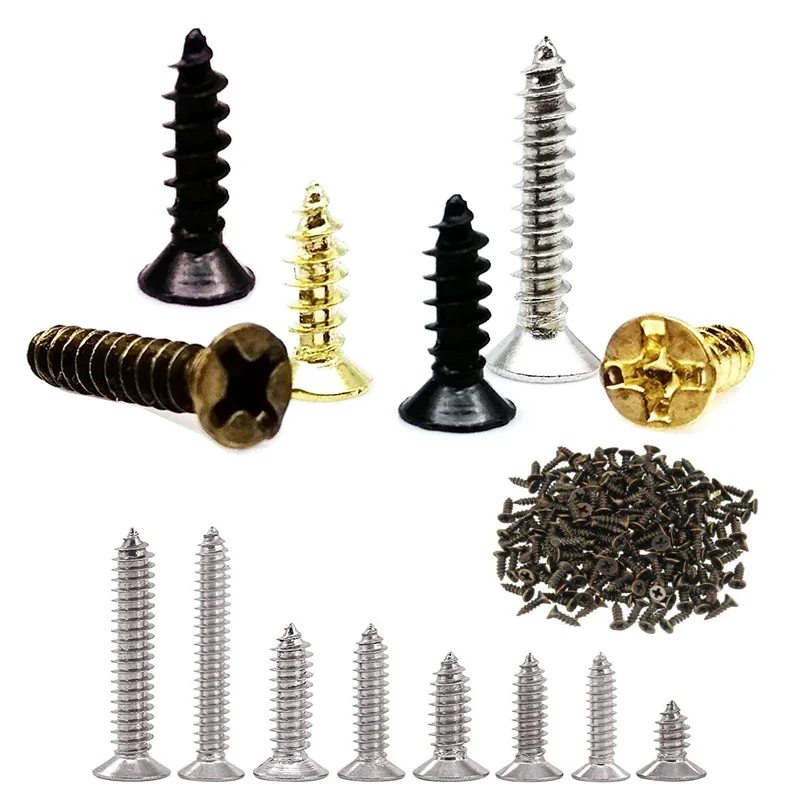 100pcs Mini Phillips Flat Countersunk Head Self Tapping Screw 2x5mm 2x6mm 2x8mm 2x10mm 2.5x6mm 2.5x8 2.5x10 2.5x12 3x8mm Screws