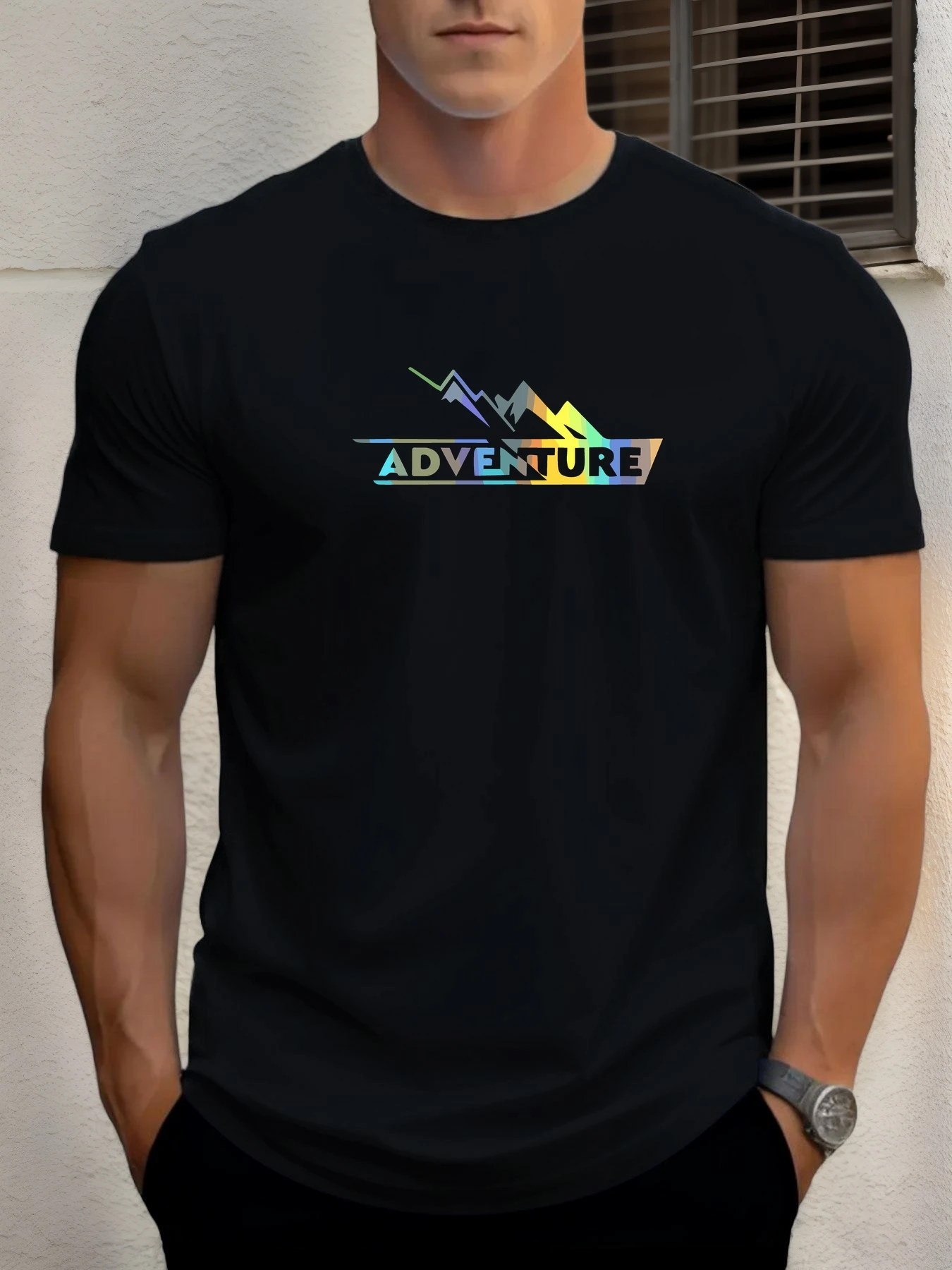 

Men's cotton T-shirt, summer round neck short sleeves, ADVENTURE printed breathable street clothing fashion cool T-shirt