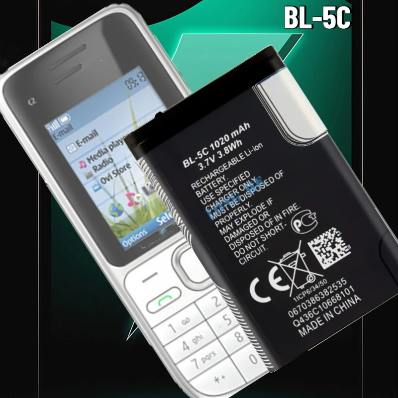 BL 5C Battery 3.7v Rechargeable Li Ion Batteries BL5C 2450mAh for Nokia 2600 1100 1110 1112 2610 6230 6630 Mobile Phone BL-5C