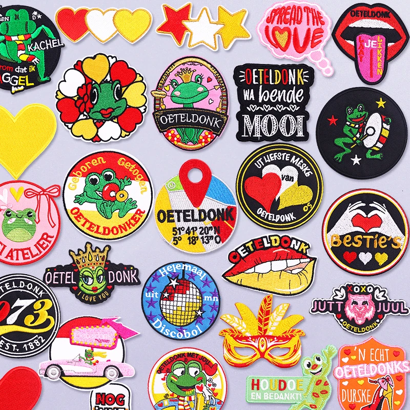Rosa Niederlande Karneval Frosch Stickerei Patch Niederlande Oeteldonk Emblem bestickte Patches für Kleidung Eisen auf Patches DIY