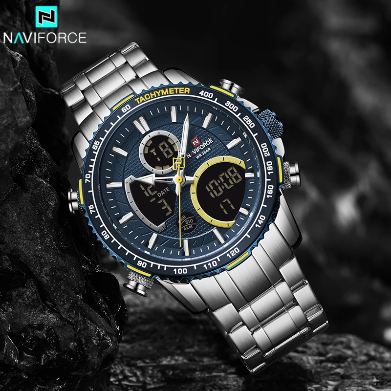 NAVIFORCE NF9182 Business Men Watch Dual Display Sport Timepiece Chronograph Date Quartz Waterproof Male Watch Relogio Masculino