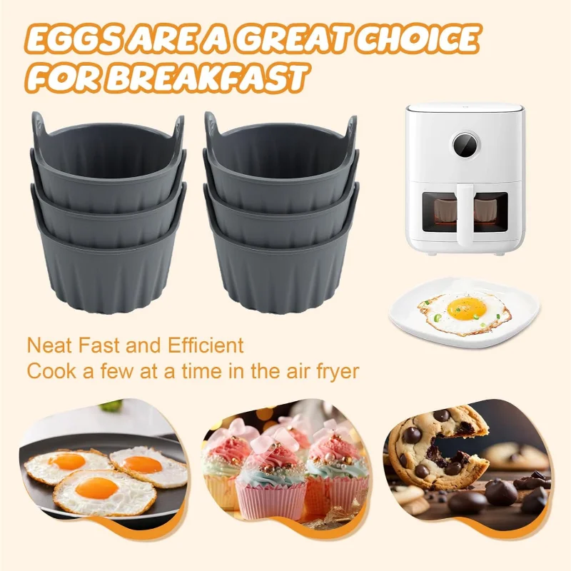 4/6pcs Silicone Air Fryer Egg Ramekins Mould Muffin Cupcake Cups Egg Cooking Poacher Non Stick For Oven Food-grade Dishwasher