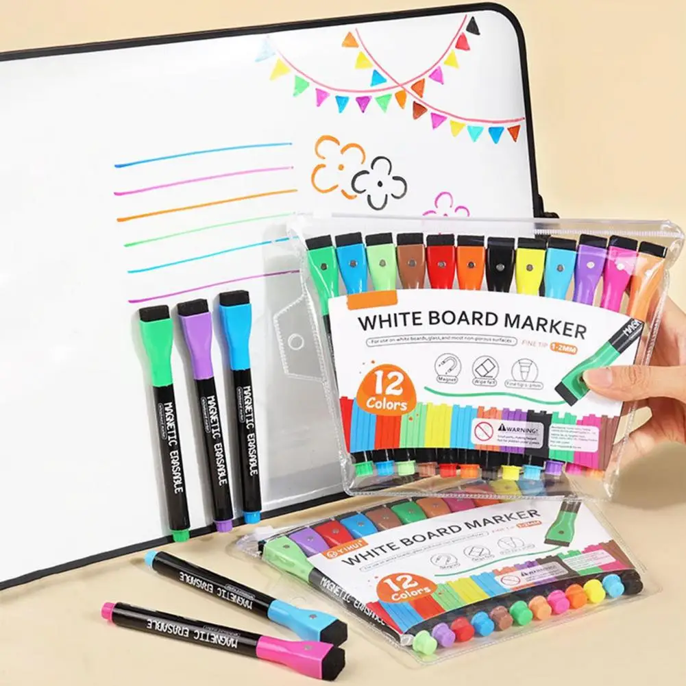 Whiteboard Markers Magnetic Liquid Highlighter Pens for Whiteboards Windows Calendars 12 Colorful for Office