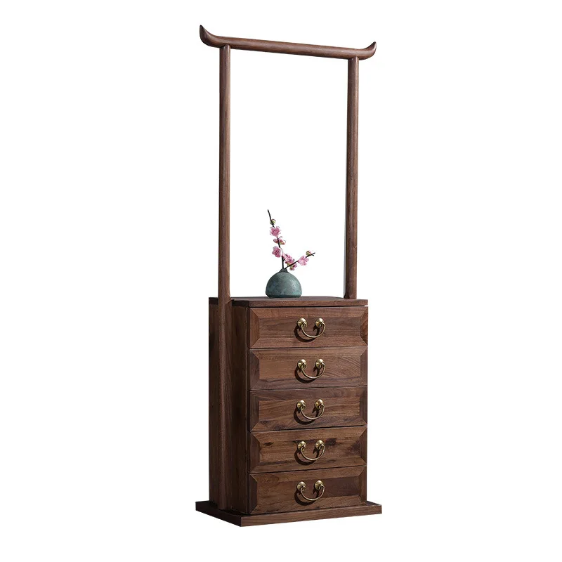 

New Chinese North American black walnut coat rack, floor-to-ceiling box bedside table, Zen furniture bedroom rack