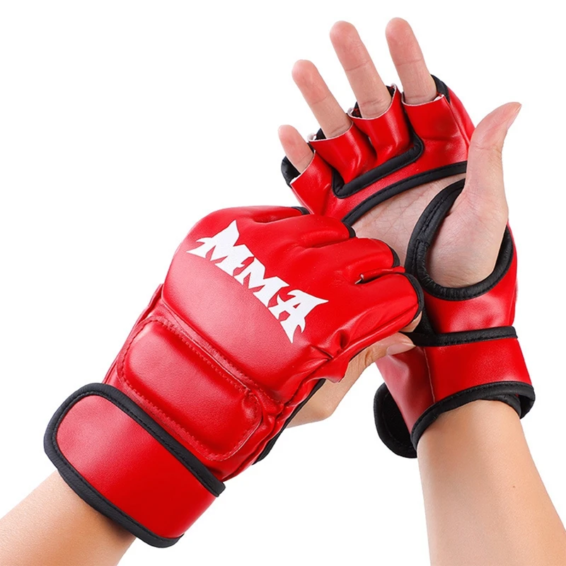 Gants de boxe professionnels en cuir PU, mitaines demi-doigts, gants de gastronomie Muay Thai, entraînement de la gastronomie, sac de sable isotbag,