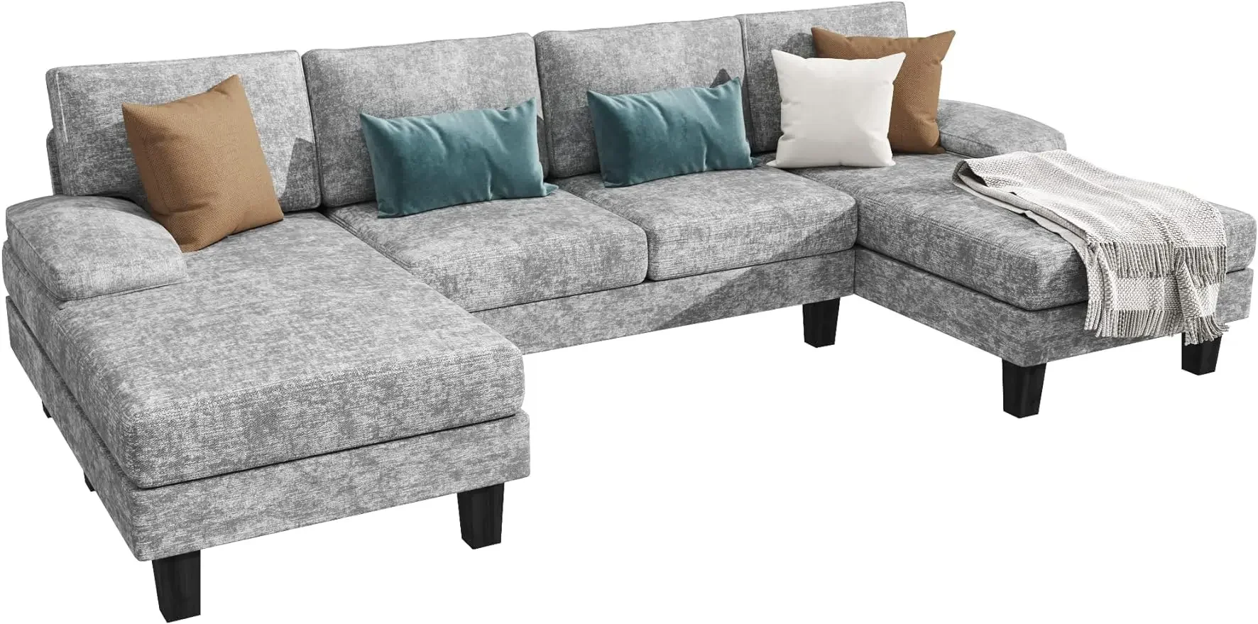 Convertible Sectional Sofa, U-Shaped Couch, Soft Modern Cotton Chenille Fabric for Living Room, Oversized