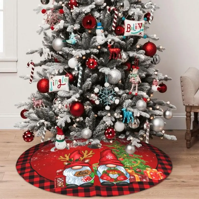 VIKAMA Buffalo Plaid Gnome Tree Skirt Swedish Tomte Elf Wreath Washable Xmas Rug Indoor Family Party Christmas Holiday Decor